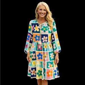Briton Court Floral Long Sleeve Dress with Multicolor Design Size Small